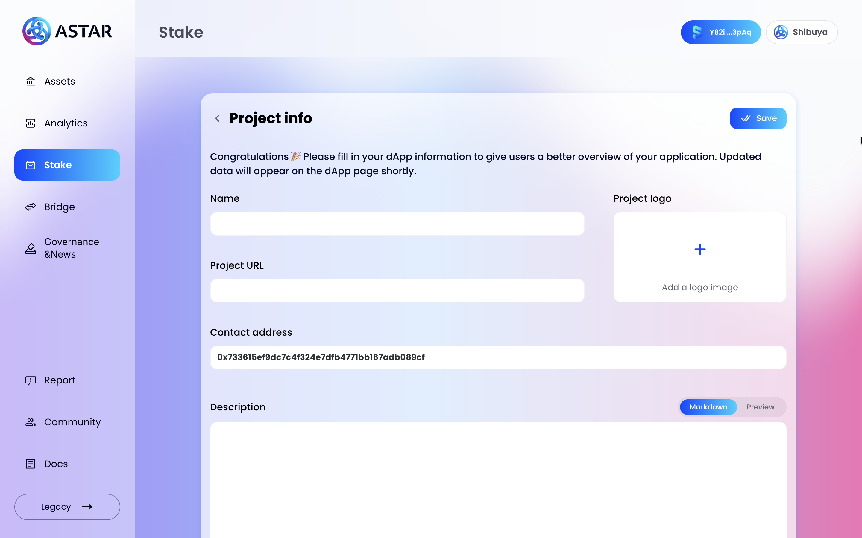 Project info form, first section