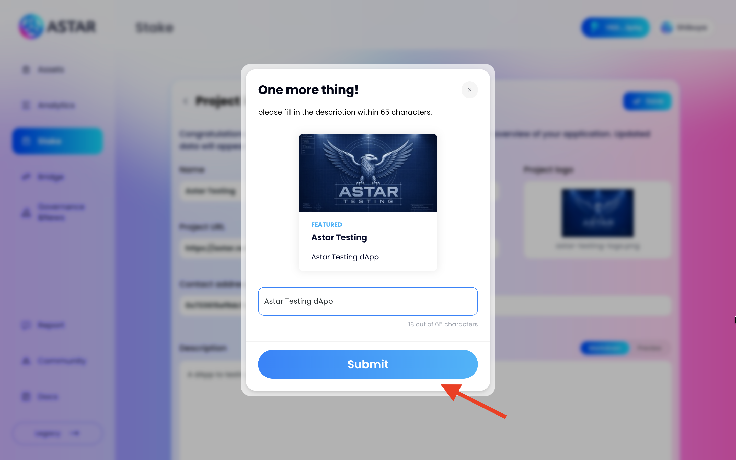 Short description modal with live card preview